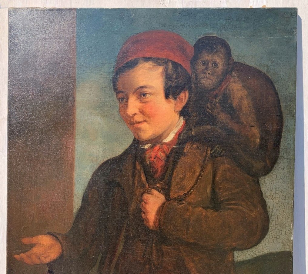 Italian school (XIX) - Young man with monkey #1.3