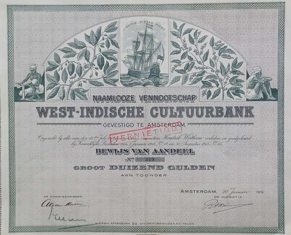 Suriname. - 1000 Gulden - 1919 West-Indische Cultuurbank #1.1