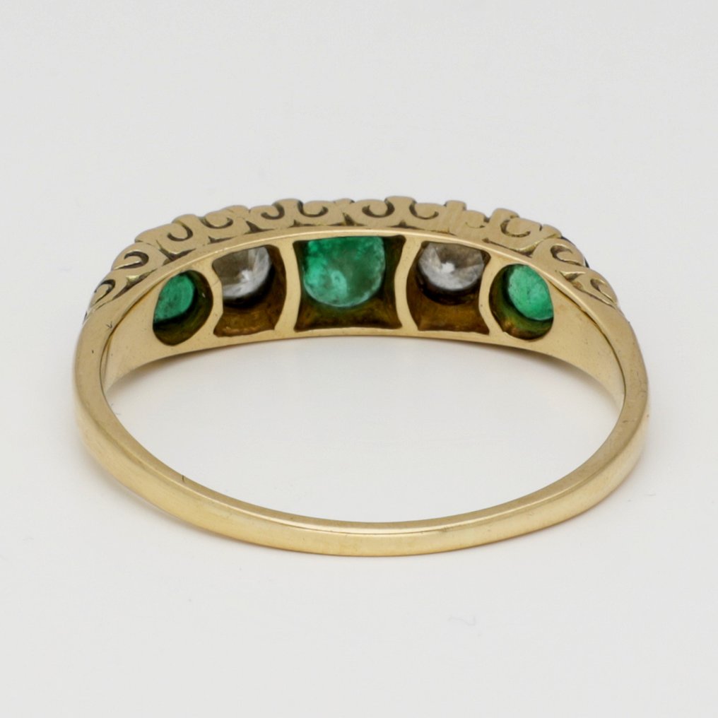 Ring - 18 kraat Gulguld Diamant  (Natur) - Smaragd #1.1