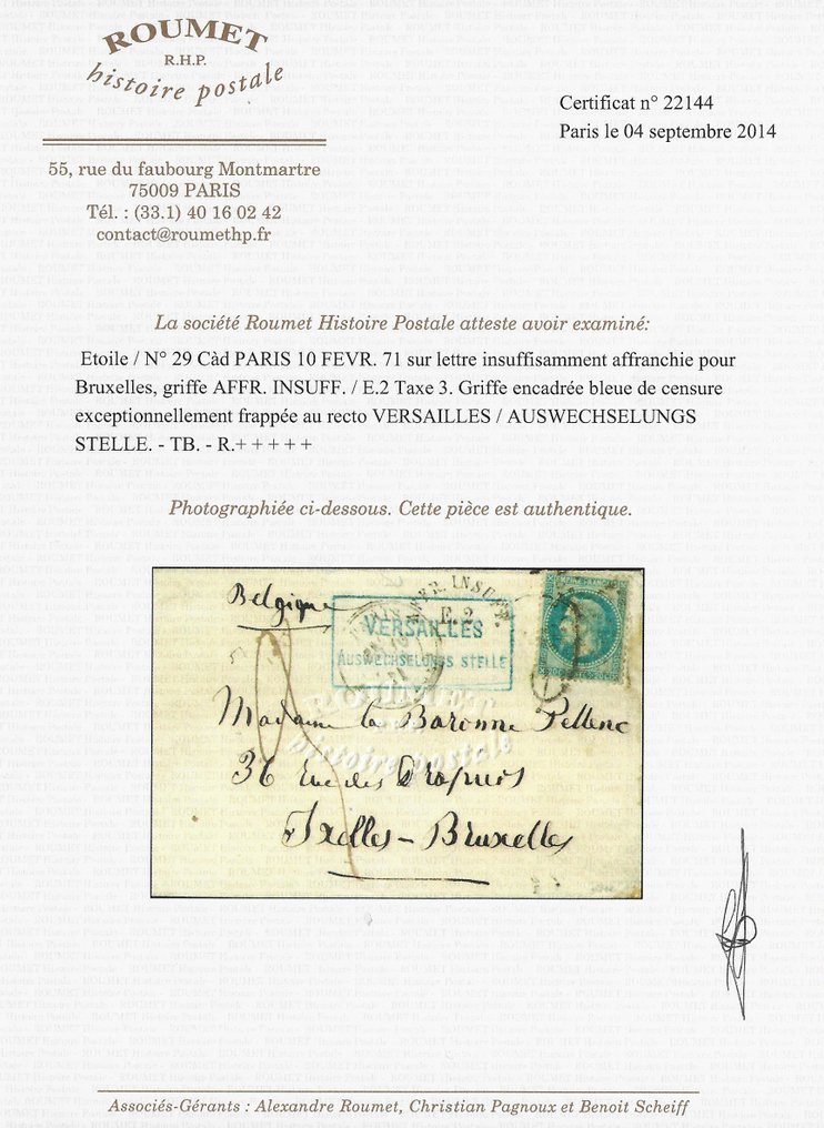 France 1871 - Guerre de 1870 lettre postée pendant la censure allemande - Yvert et Tellier n°29 #2.1