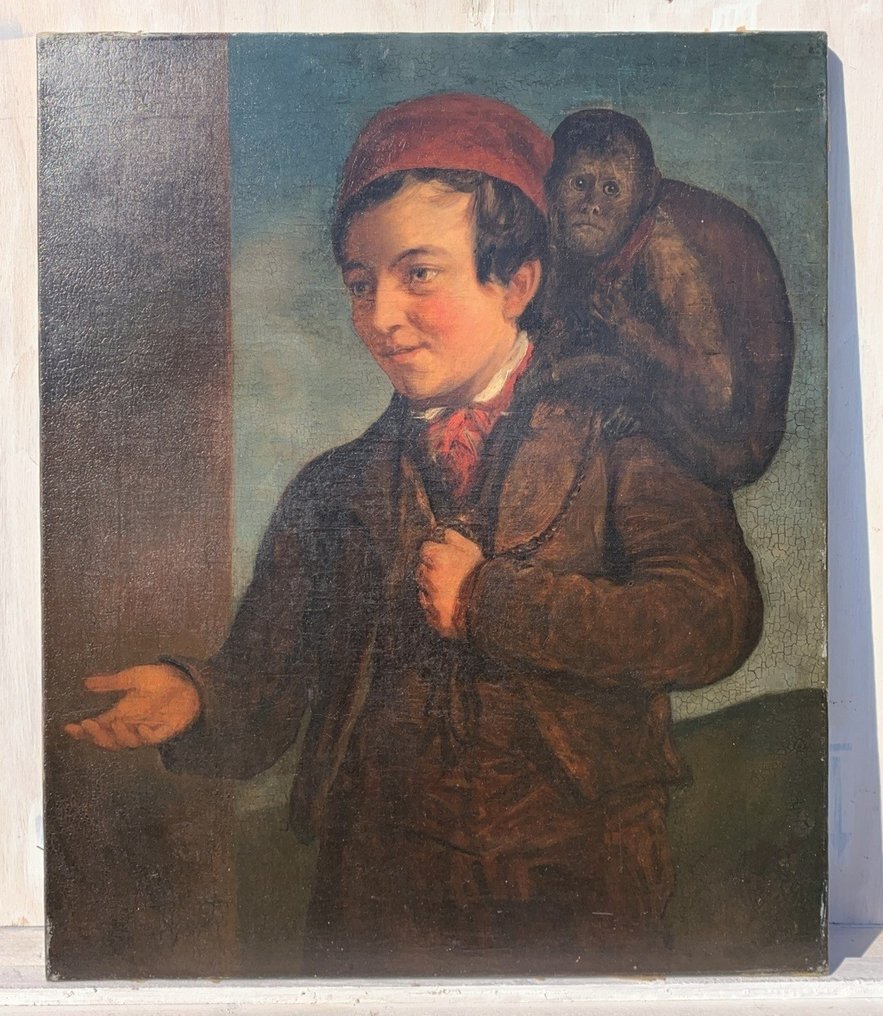 Italian school (XIX) - Young man with monkey #1.2