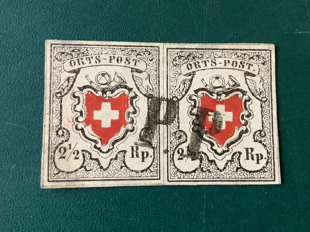 Suisse 1850 - Poteau de roche en paire avec certificat photo Rellstab - Zumstein 13 II #1.1