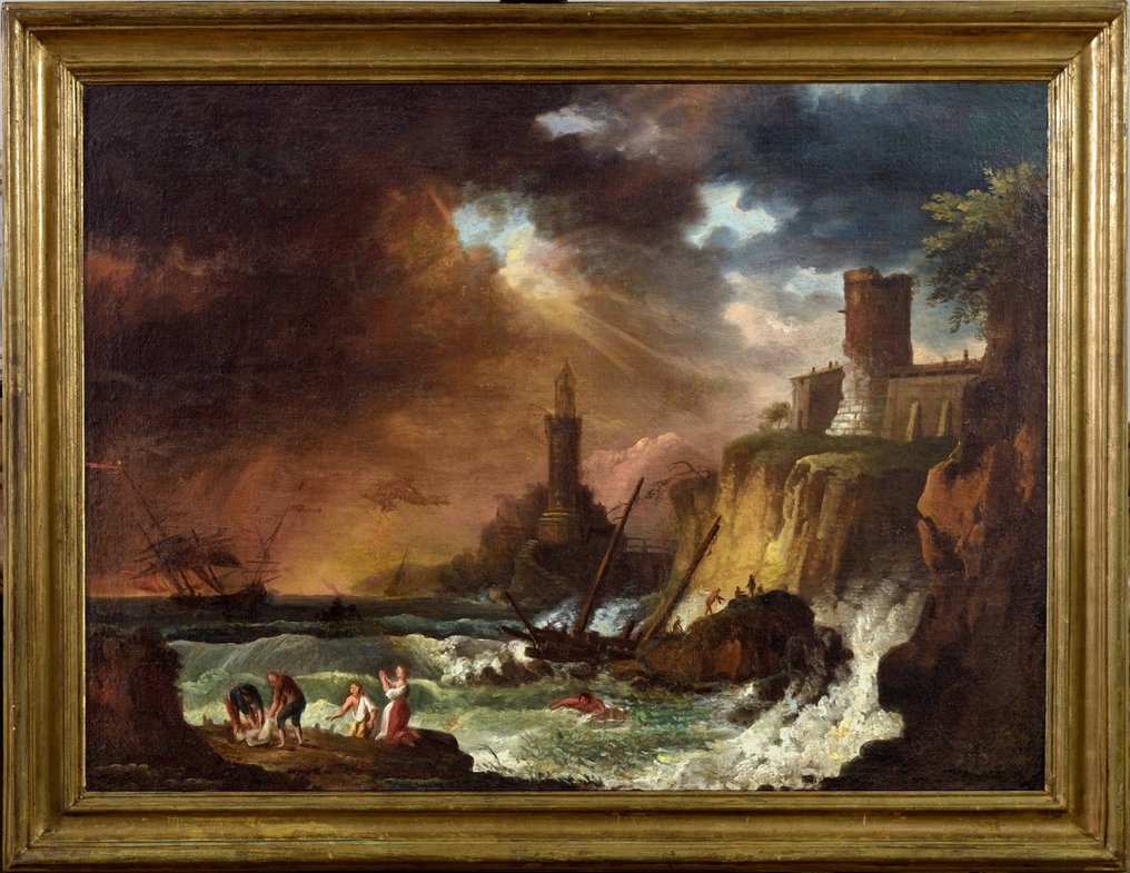 Scuola Francese (XVIII), maniera di Claude-Joseph Vernet - Marina in tempesta con naufragio #2.1