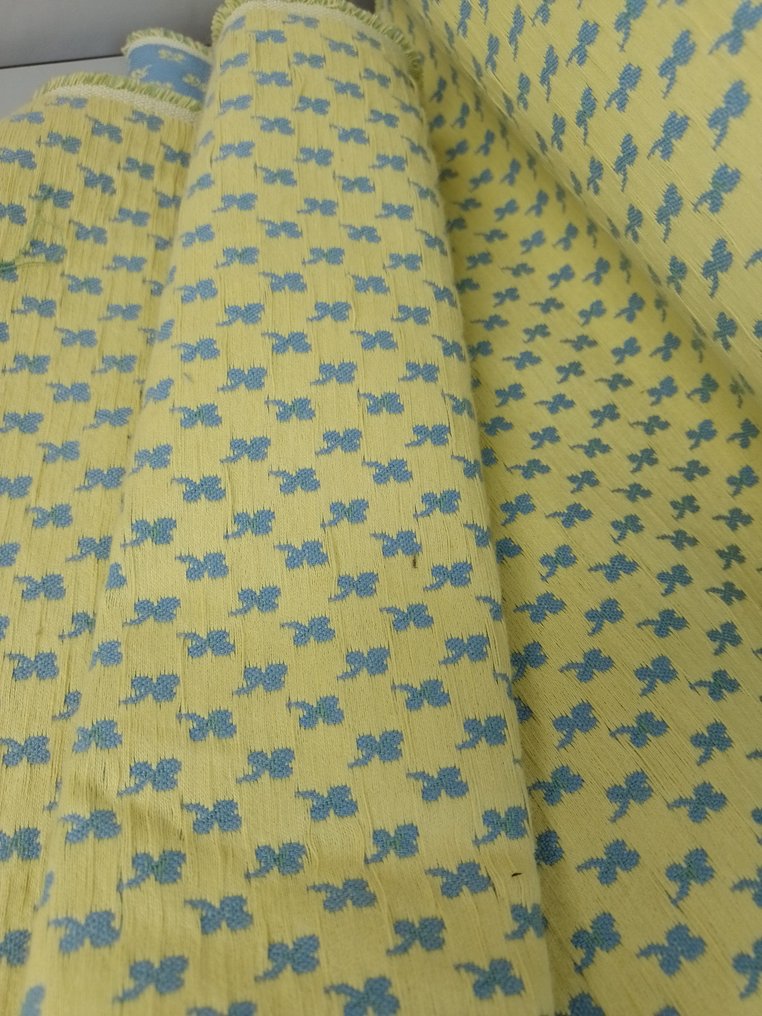 華麗的黃色提花織布機，帶有淺藍色圖案 - 室內裝潢織物  - 500 cm - 140 cm #2.1