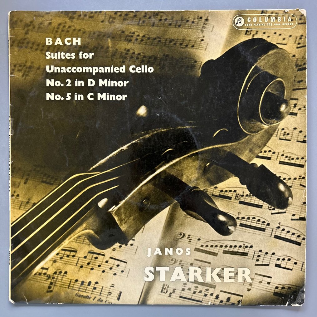 Bach & Janos Starker - Suites For Unaccompanied Cello - No. 2 In D Minor / No. 5 in C Minor (1st pressing) - Single vinylplade - 1. aftryk - 1958 #1.1