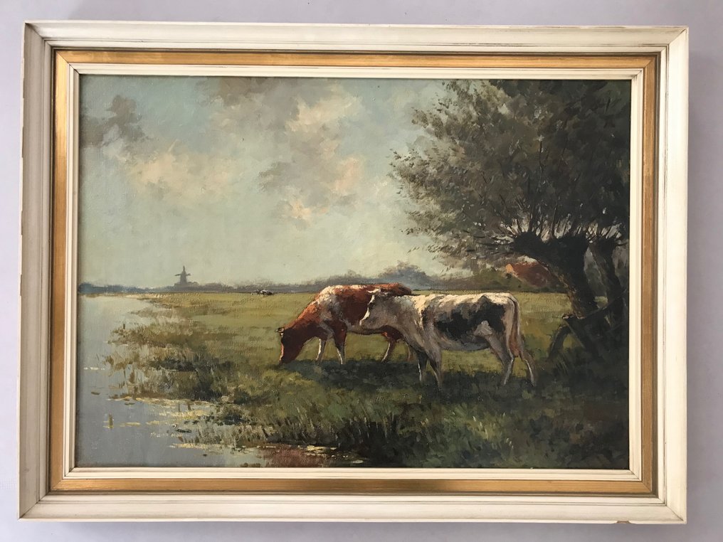 Fedor van Kregten (1871-1937) - Hollands landschap met koeien aan de waterkant #3.2