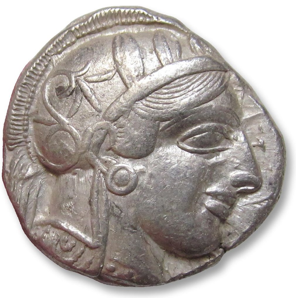Attique, Athènes. Tetradrachm 454-404 B.C. - great example of this iconic coin, large part of the crest visible - #1.1