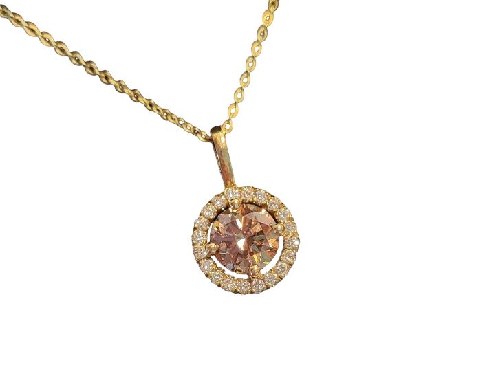 Necklace with pendant - 14 kt. Yellow gold -  1.48 tw. Mixed brown Diamond  (Natural coloured) - Diamond  #1.1
