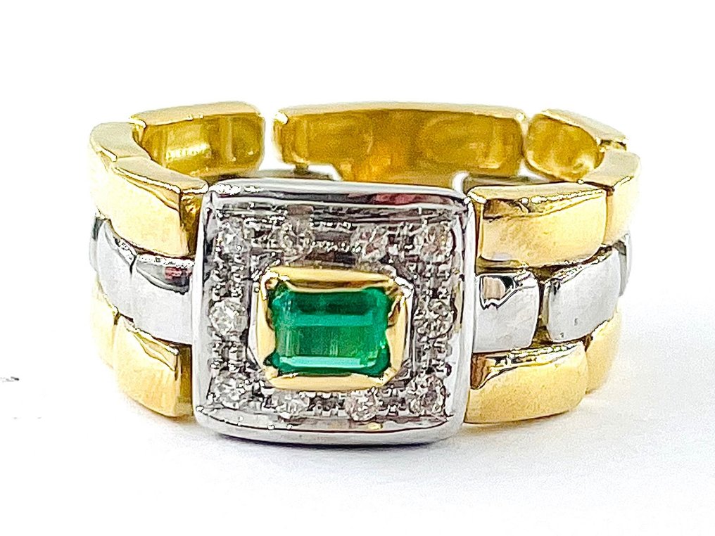 Ring - 18 kt. White gold, Yellow gold Emerald - Diamond #1.1