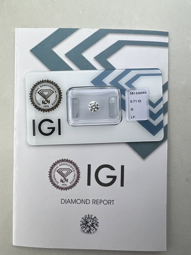 1 pcs Diamant - 0.71 ct - Brilliant - G - IF (fejlfri) #2.1