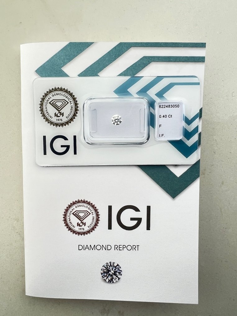 1 pcs Diamant  (Natural)  - 0.40 ct - Rund - F - IF - International Gemological Institute (IGI) #1.1