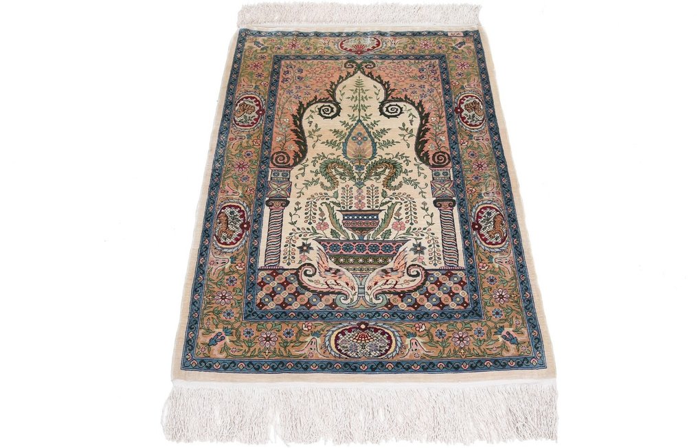 Silk Hereke Signed Carpet with Mehrab Design - Puro lujo ~1 millón. Nudos/m² - Alfombra - 102 cm - 70 cm #1.2