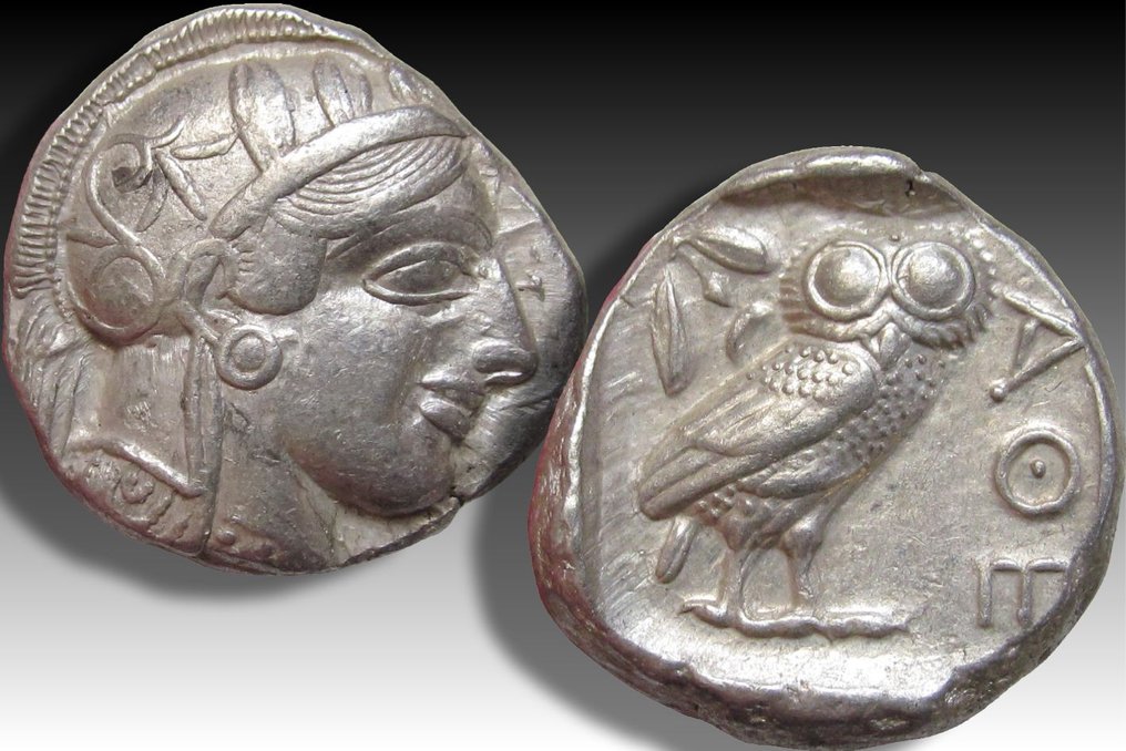 Attique, Athènes. Tetradrachm 454-404 B.C. - great example of this iconic coin, large part of the crest visible - #2.1