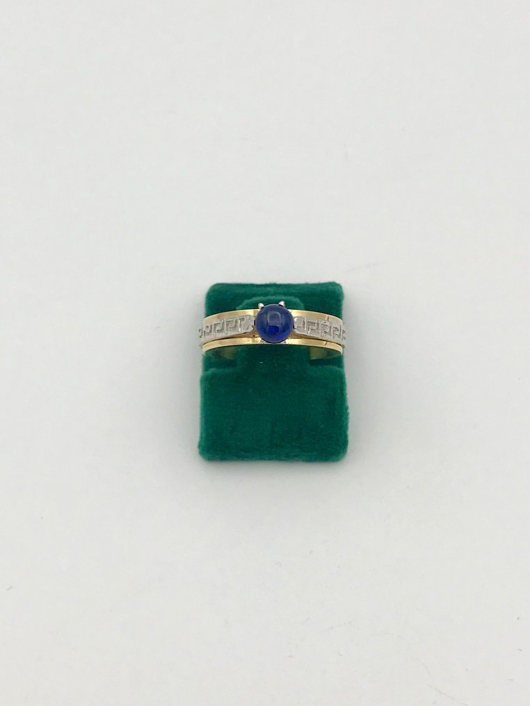 订婚戒指 - 14K包金 黄金 -  0.35 tw. 蓝宝石  #1.2