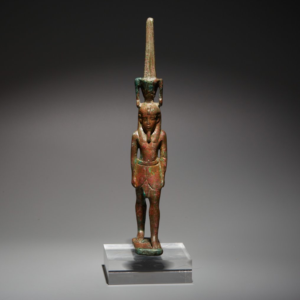 Antico Egitto Bronzo Figura del dio Nefertum. Periodo Tardo 664 - 332 a.C. Altezza 20 cm. #2.1