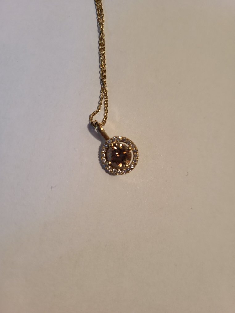 Necklace with pendant - 14 kt. Yellow gold -  1.48 tw. Mixed brown Diamond  (Natural coloured) - Diamond  #2.2