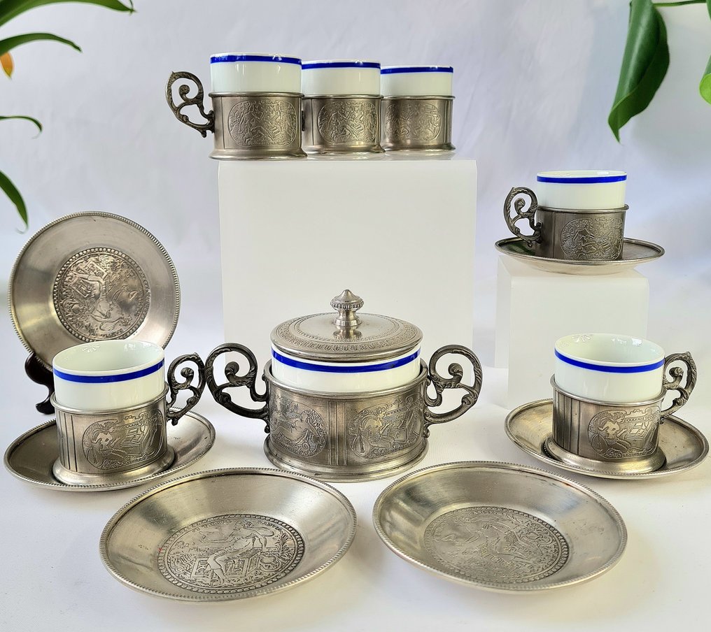Friedrich Wilhelm Brockmann Fabrik - Espresso Set + Sugar Bowl - Service à café pour 6 personnes (13) - Porcelaine #1.1
