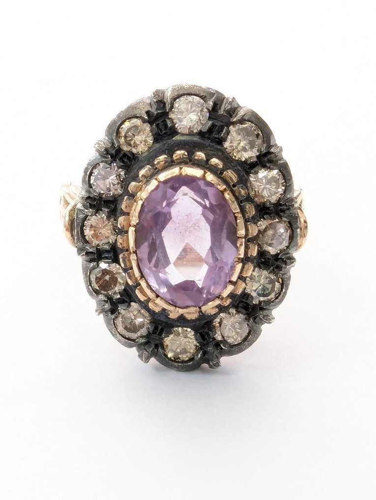 戒指 - 9 節 銀, 黃金 紫水晶 - 鉆石 #1.1