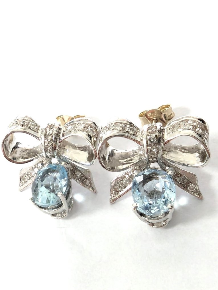 Boucles d'oreilles - 18 carats Or blanc Aigue-marine - Diamant #2.1