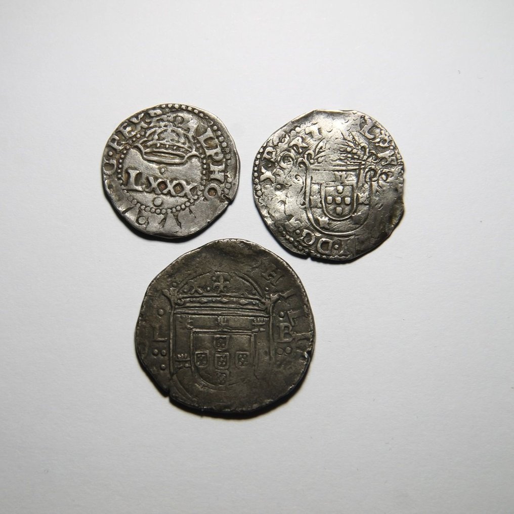 Πορτογαλία. D. Afonso VI (1656-1667)- D. Filipe III (1621-1640). Quatro Vinténs + Tostão (3 moedas) #1.1