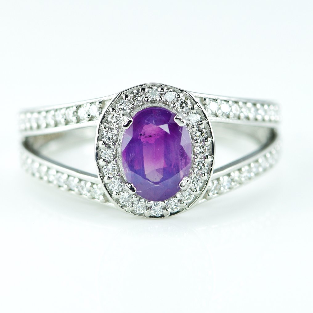 Inel Platină -  1.51ct. tw. Safir - Diamant - Safir violet #1.2