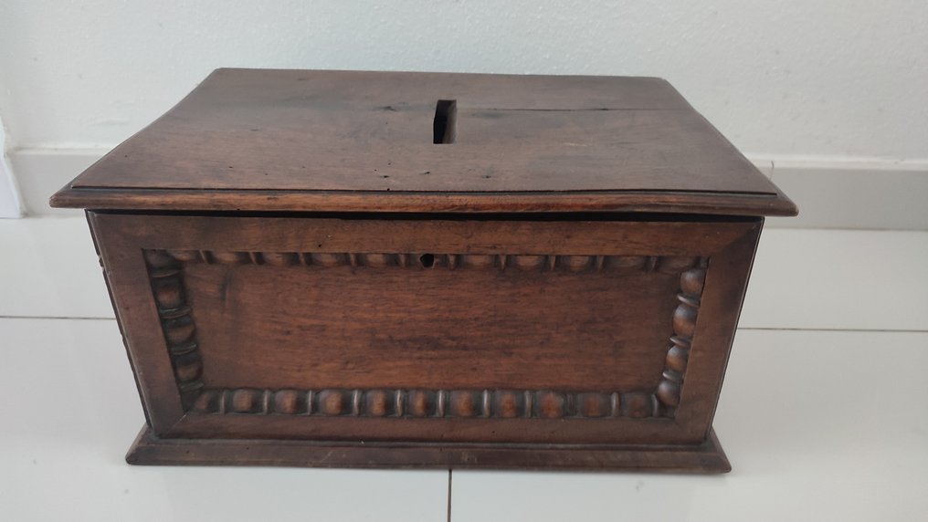 Jótékonysági doboz - antik templom almoner - antik malacpersely doboz - felajánló doboz - Louis Philippe korszak - Fa #1.1
