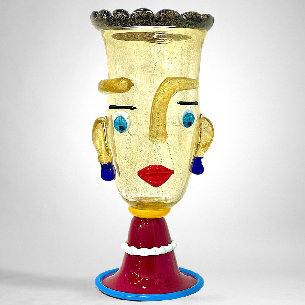 Filippo Maso - Vaas -  Grote vaas met vrouwengezicht - 44,5 cm  - Glas #1.1