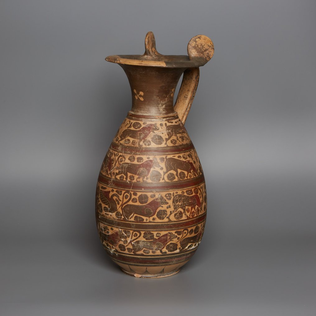 Etruskisch-Korinthisch Keramik Große Olpe. Ca. 600 v. Chr. 41,5 cm H. TL-Test. Spanische Importlizenz. #1.1
