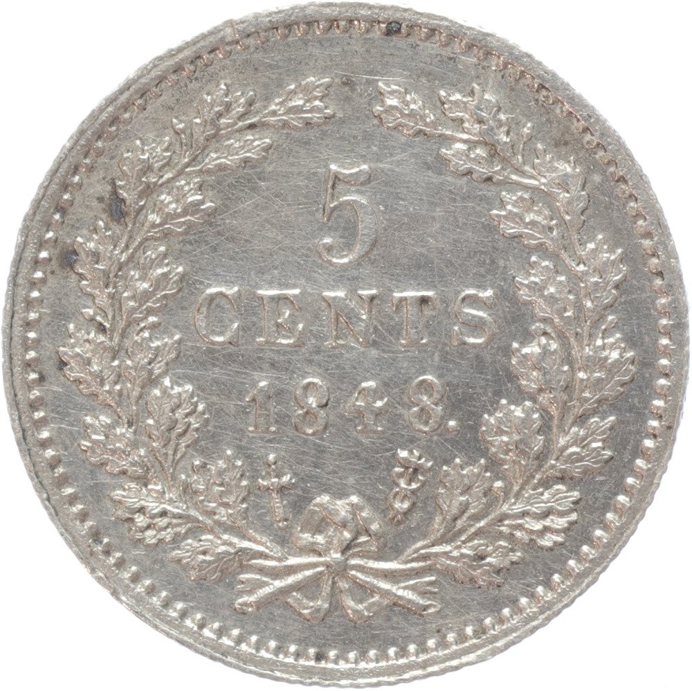 荷兰. Willem II (1840-1849). 5 Cents 1848 #1.1