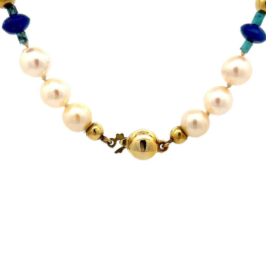 Perlenkette - 8 kt Gelbgold, Lapislazuli-Türkis #2.1