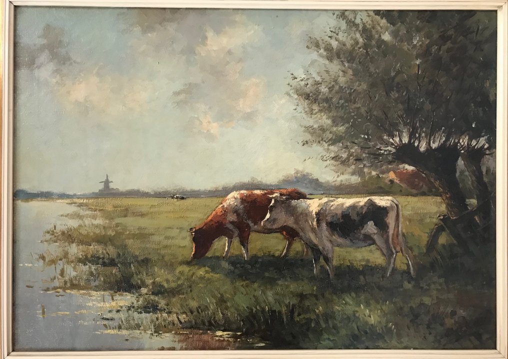 Fedor van Kregten (1871-1937) - Hollands landschap met koeien aan de waterkant #3.3