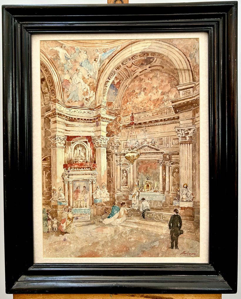 Salvatore Balsamo (1894–1922) - Interno di cattedrale con affreschi e figure #1.2