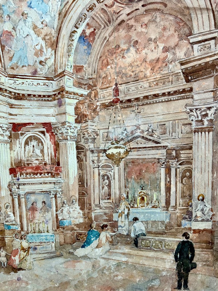Salvatore Balsamo (1894–1922) - Interno di cattedrale con affreschi e figure #2.1