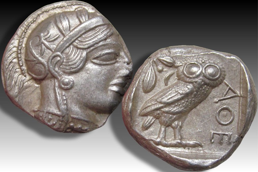 Attica, Athén. Tetradrachm 454-404 B.C. - great example of this iconic coin, large part of the crest visible - #2.1