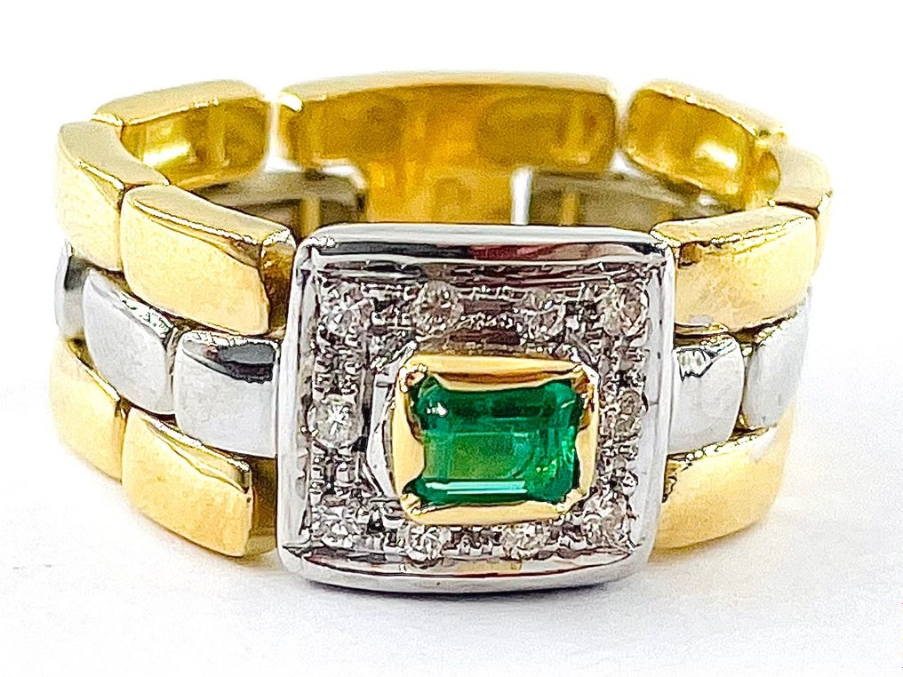 Ring - 18 kt. White gold, Yellow gold Emerald - Diamond #3.2