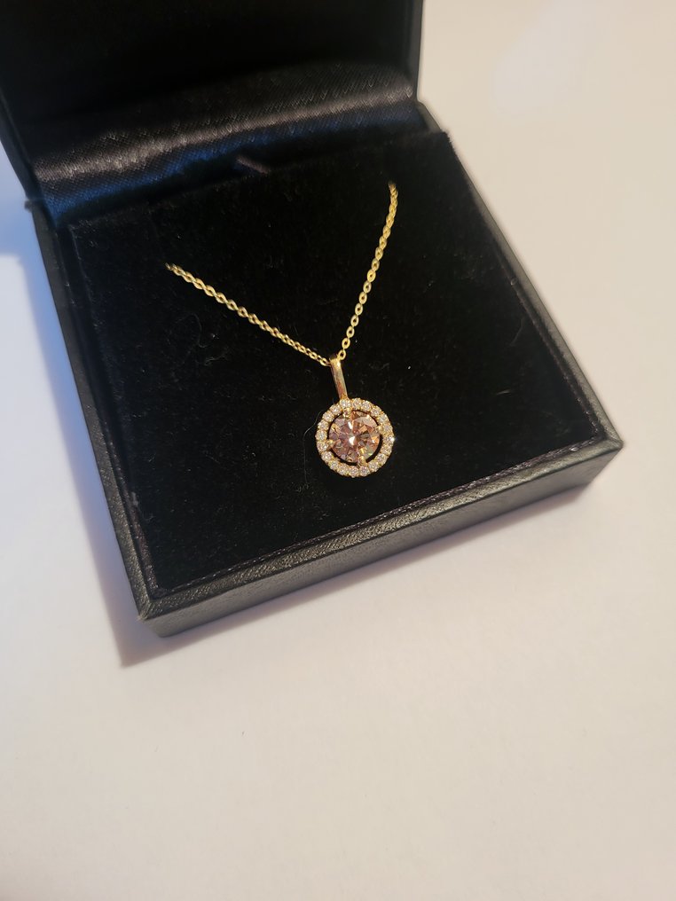 Collar con colgante - 14 quilates Oro amarillo -  1.48 tw. Marrón mixto Diamante  (Color natural) - Diamante #1.2