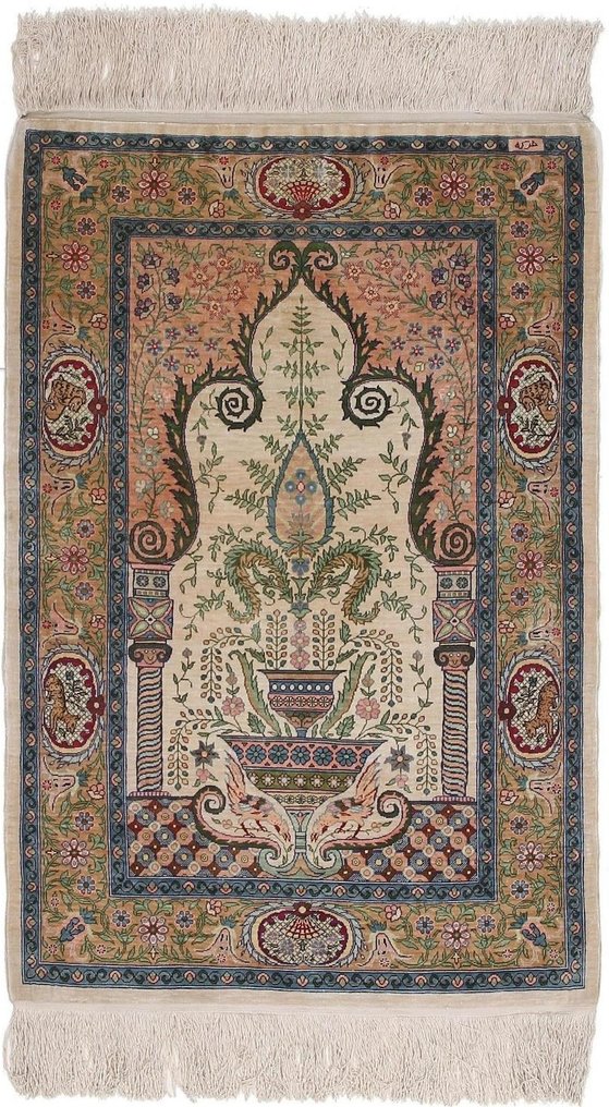 Silk Hereke Signed Carpet with Mehrab Design - Puro lujo ~1 millón. Nudos/m² - Alfombra - 102 cm - 70 cm #1.1