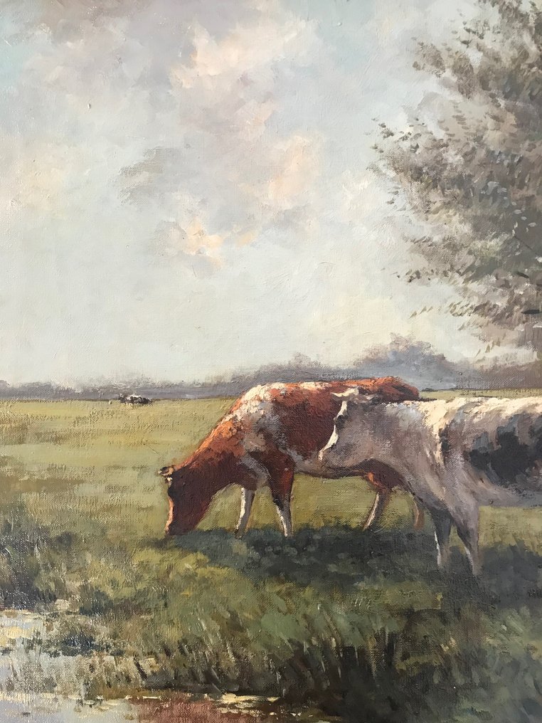 Fedor van Kregten (1871-1937) - Hollands landschap met koeien aan de waterkant #3.1