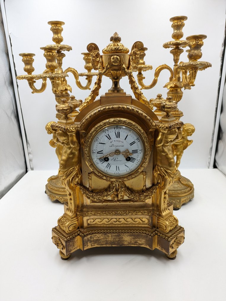 Conjunto de relógio e guarnição  (3) - Mon Marquis - Languereau -   Bronze dourado - 1850-1900 #3.1