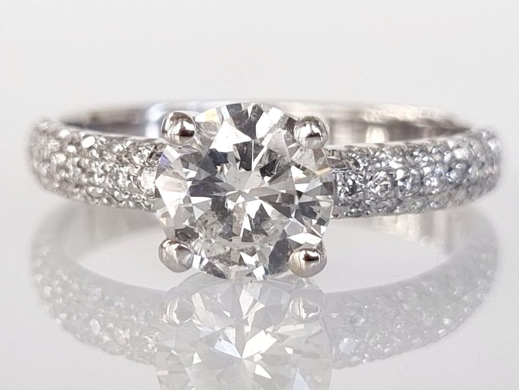 订婚戒指 - 18K包金 白金 -  1.25ct. tw. 钻石  (天然) #1.1