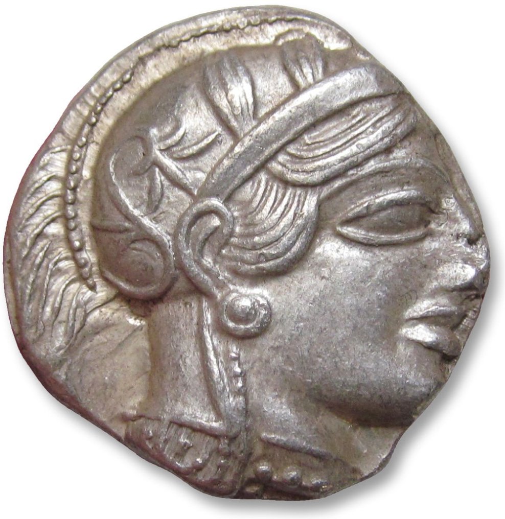 Attica, Atena. Tetradrachm 454-404 B.C. - great example of this iconic coin, large part of the crest visible - #1.1