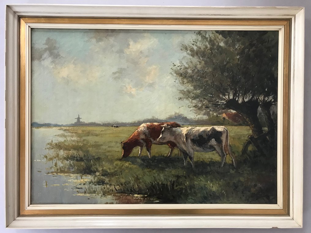 Fedor van Kregten (1871-1937) - Hollands landschap met koeien aan de waterkant #2.1