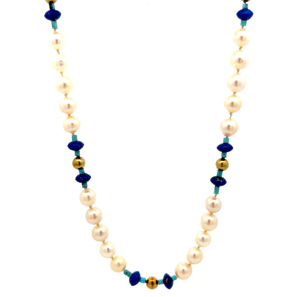 Perlenkette - 8 kt Gelbgold, Lapislazuli-Türkis #1.2