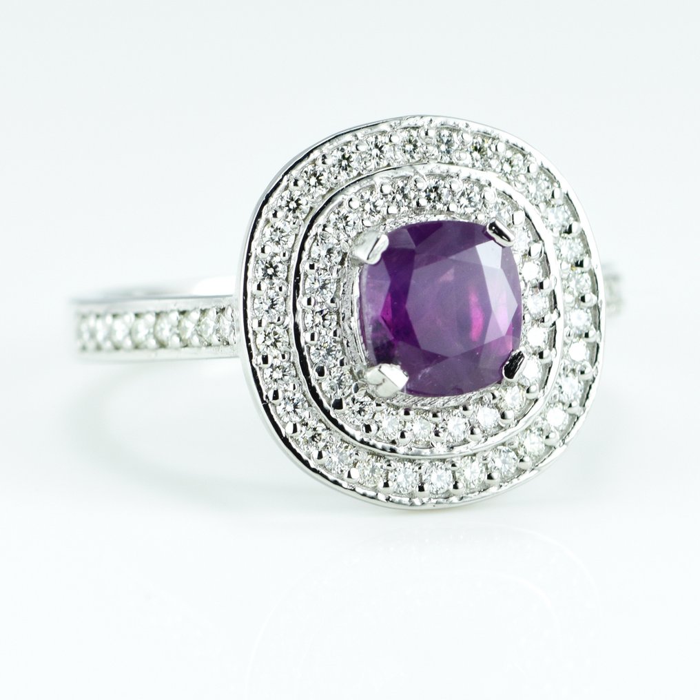 Ring Platina -  1.76ct. tw. Saffier - Diamant - Saffier uit Kasjmir, afkomstig uit Kasjmir #2.1