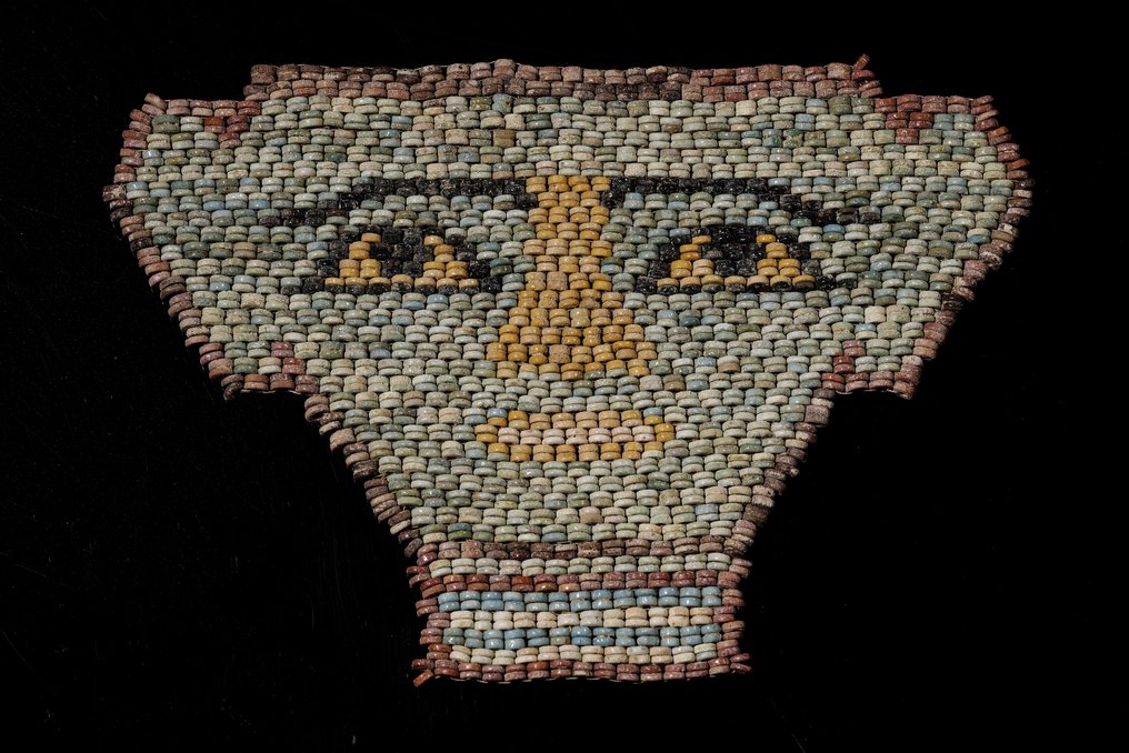 Ancient Egyptian faience beads funerary mask with Spanish export license - 13.2 cm #2.1