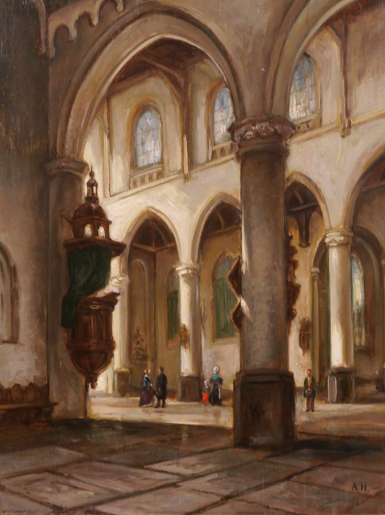 Adolphe Hervier (1818-1879) - Church interior in Normandy or Picardy #1.1