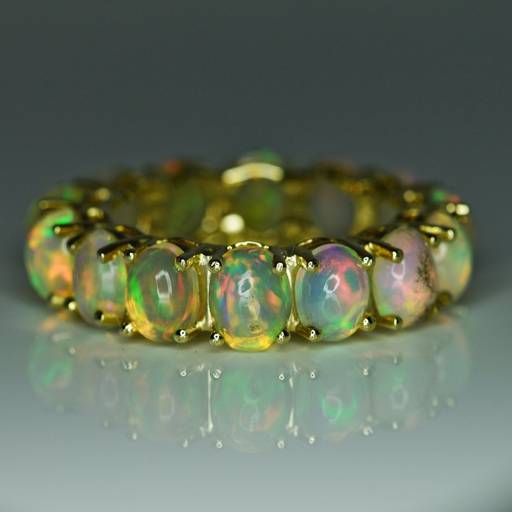 Ring - 14 kt. Yellow gold -  5.80ct. tw. Opal - Opal Eternity band #3.2