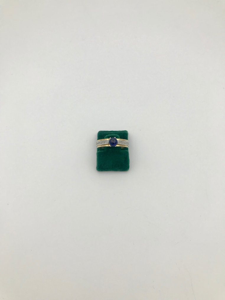 订婚戒指 - 14K包金 黄金 -  0.35 tw. 蓝宝石  #1.1