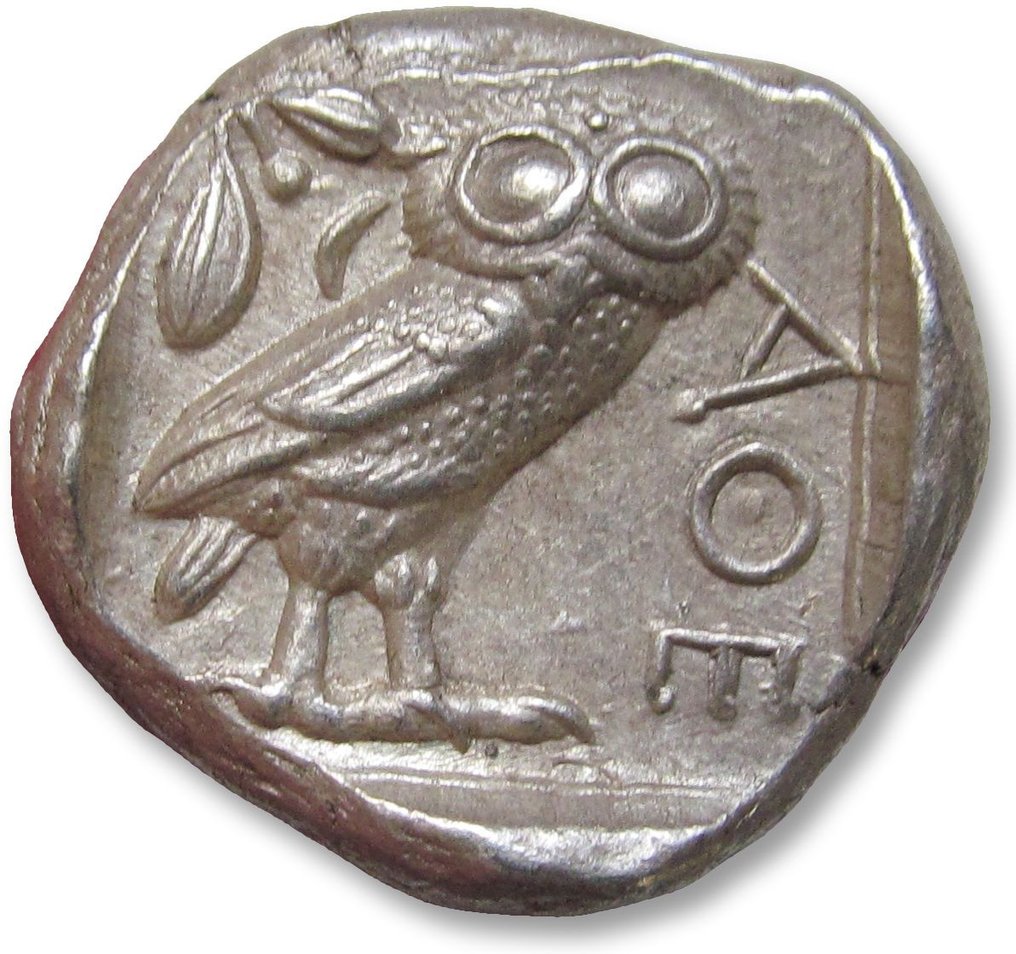 Attique, Athènes. Tetradrachm 454-404 B.C. - great example of this iconic coin, large part of the crest visible - #1.2