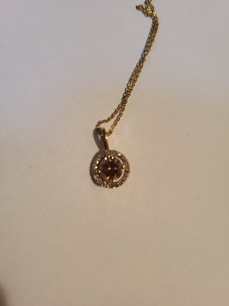Necklace with pendant - 14 kt. Yellow gold -  1.48 tw. Mixed brown Diamond  (Natural coloured) - Diamond  #3.1
